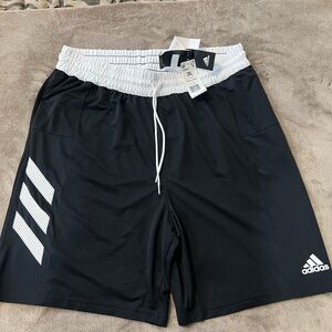 Adidas Black and White Athletic Shorts with Signature Stripes